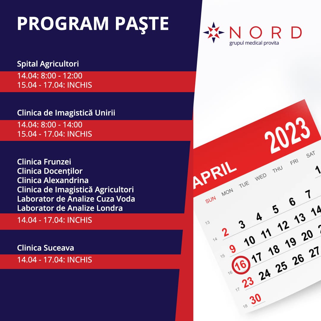 Programul Clinicilor Nord în perioada sărbătorilor Pascale 2023 Program-Paste